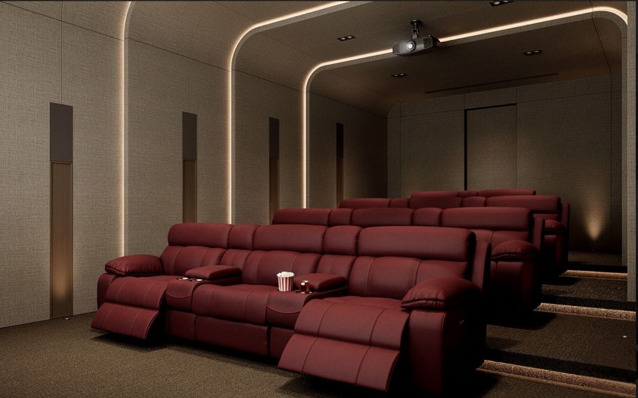 Luxury Theater with Red Reclining Chairs